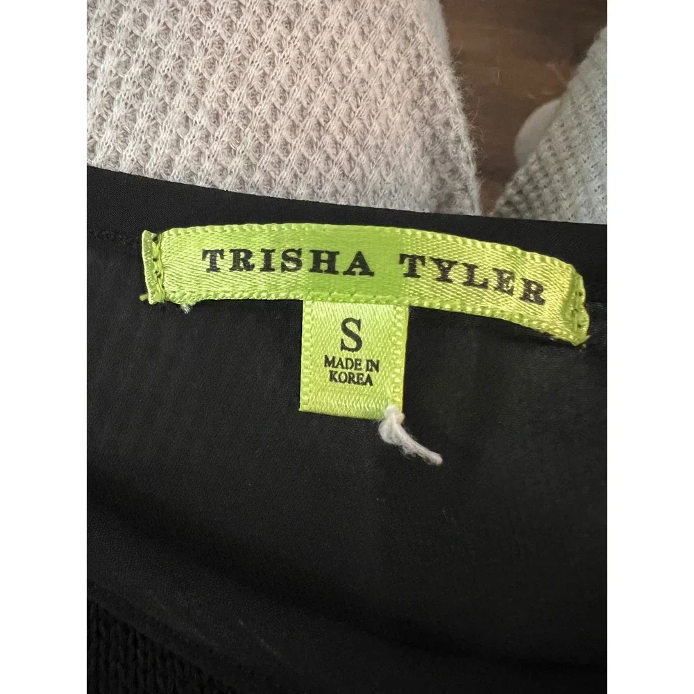 Trisha Tyler Womens Black Distressed Knit Mixed Media High Low Blouse Small